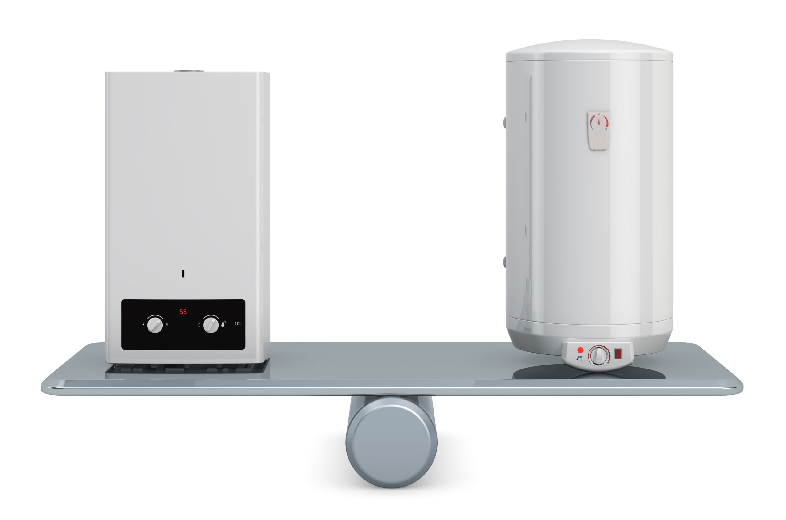 gas vs electric water heater balancing on scale