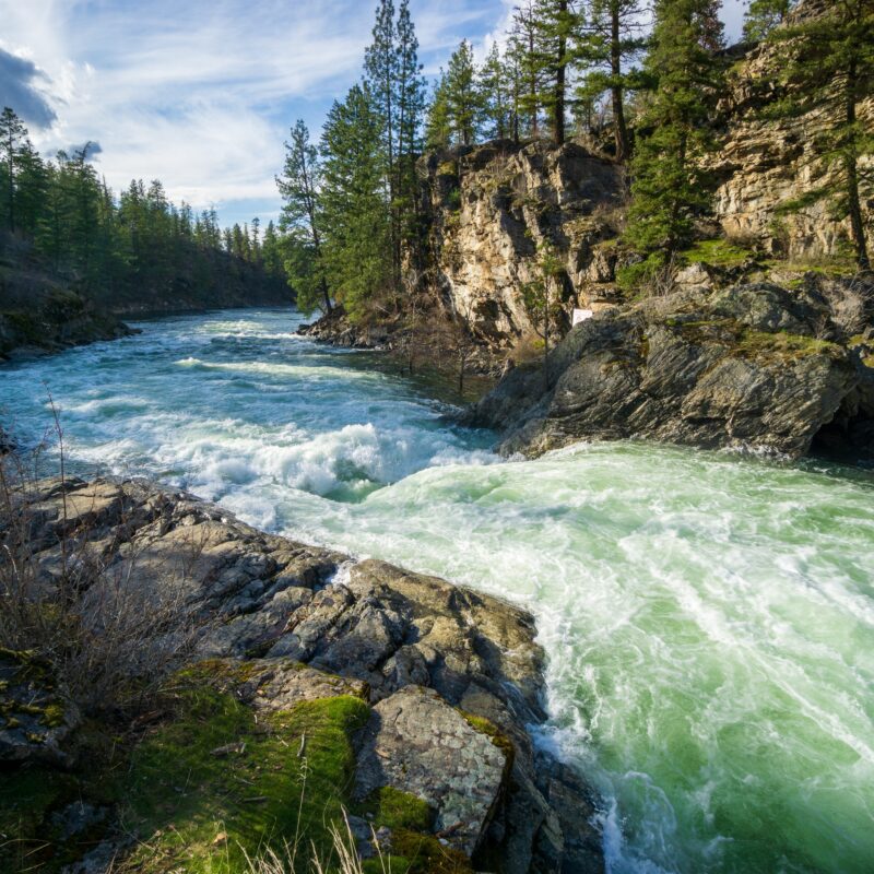 Spokane river flowing strong in the Springtime